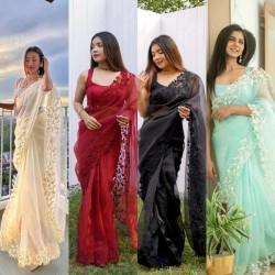 Organza ready to wear thread work saree